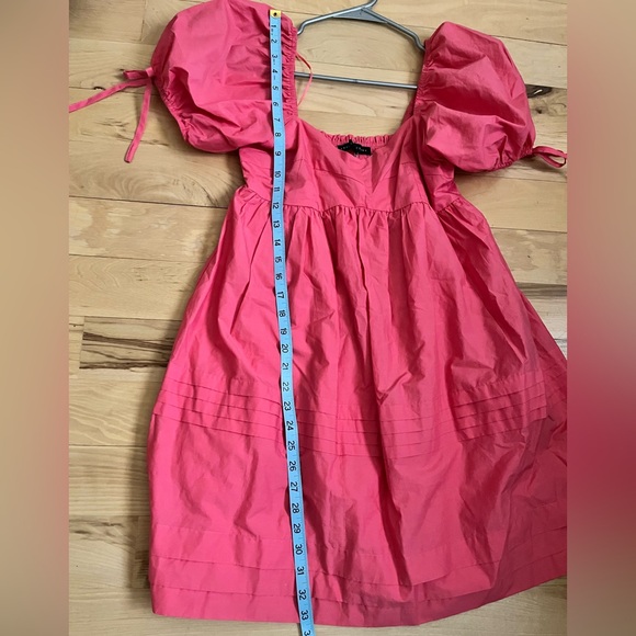 English Factory Pleated Detail Puff Sleeve Mini Dress Pink Size S - Picture 8 of 14